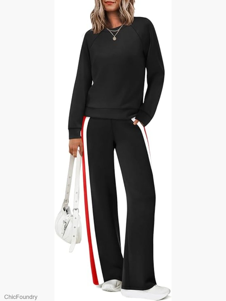 2 Piece Lounge Set Sweatsuit Wide Leg Pants Pullover Top